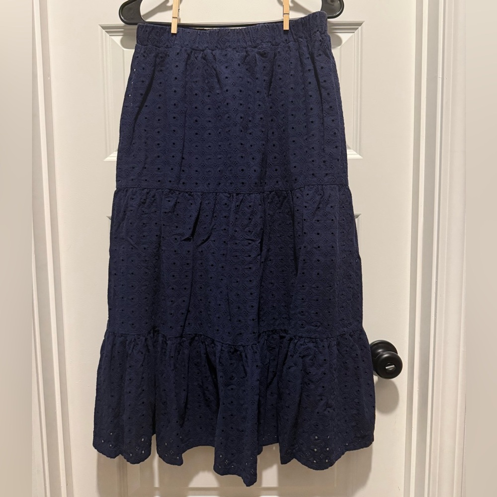 Crown & Ivy Navy Eyelet Maxi Skirt